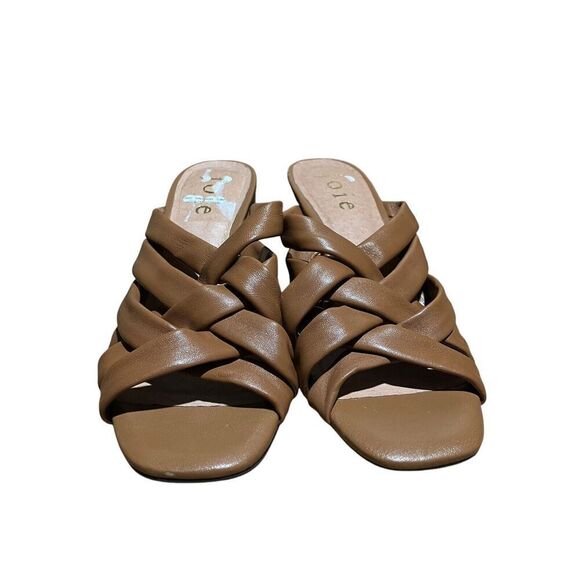JOIE Sandals WMNS 6.5 Brown Leather Luz Crisscross Heels Block Open Toe Slip On - Picture 3 of 8